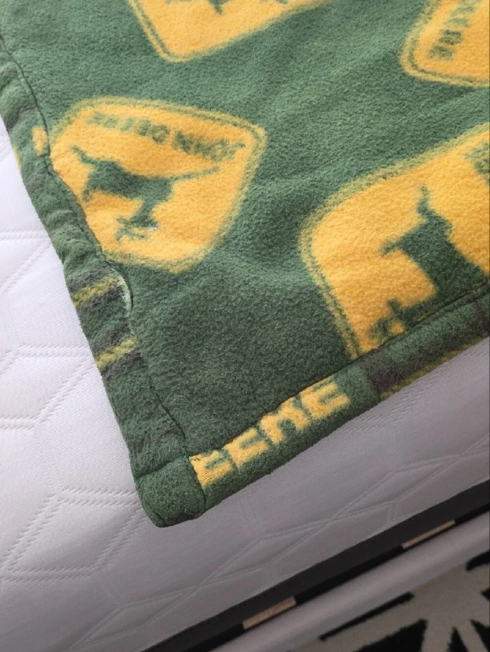 Vintage Wool Blend John Deere Green and Yellow Logo Fleece Throw